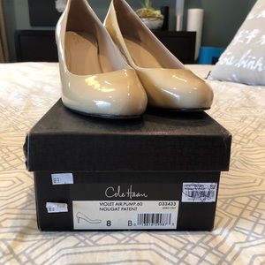 Beige patent leather heels